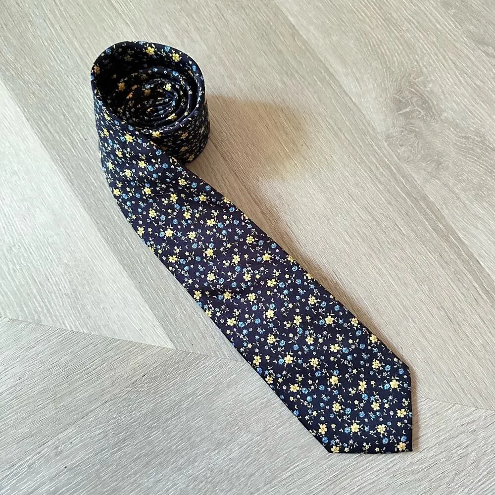 Navy Blue Floral Tie Pierre Cardin Blue Yellow Flowers Spring Easter Ditsy